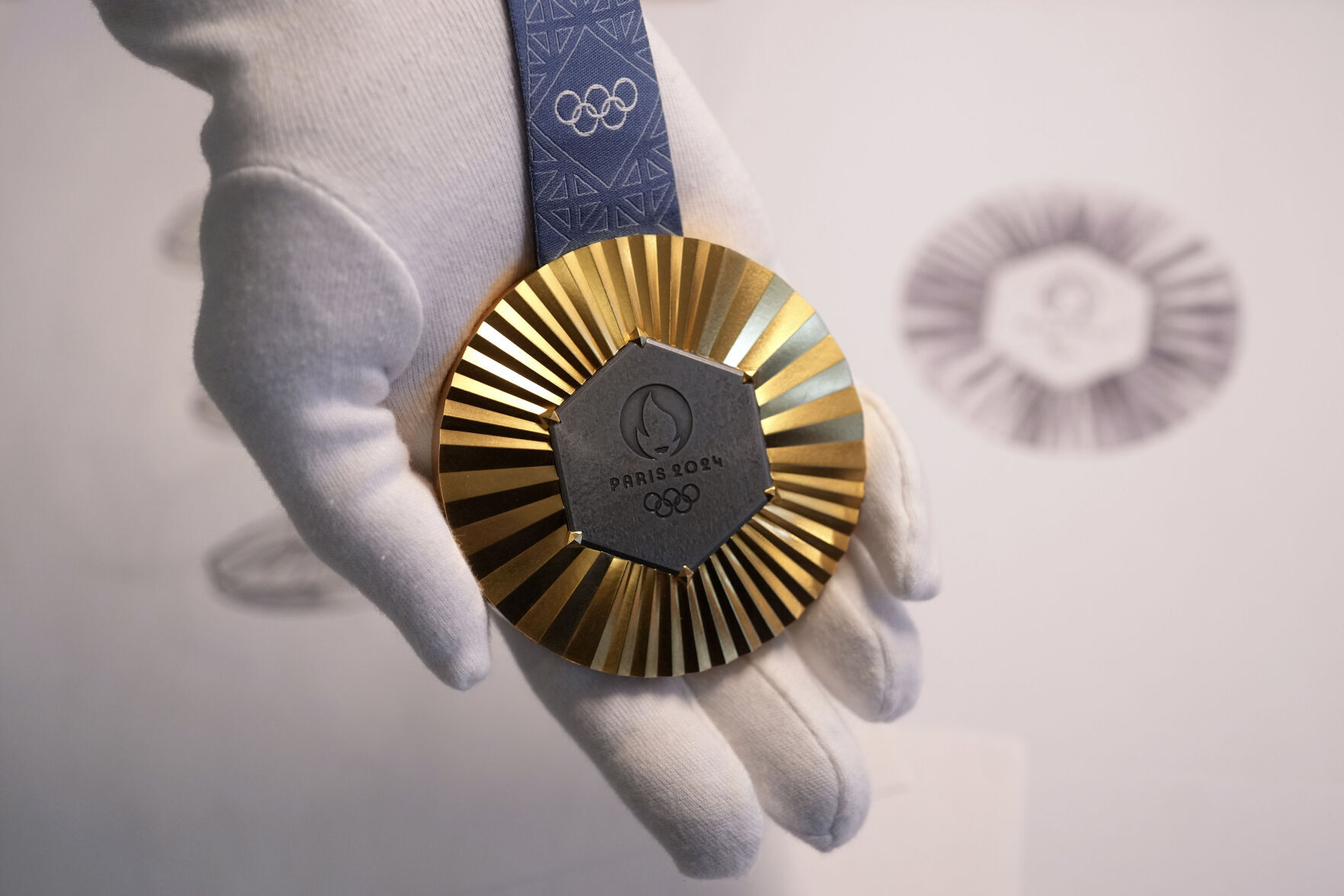 APTOPIX OLY Paris 2024 Medals Eiffel Tower
